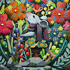 「2020年子年 年賀状」14.8cm×10cm 麻紙・水干絵具・岩絵具