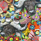 「2021年丑年 年賀状」14.8cm×10cm 麻紙・水干絵具・岩絵具