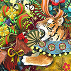 「2022年寅年 年賀状」14.8cm×10cm 麻紙・水干絵具・岩絵具