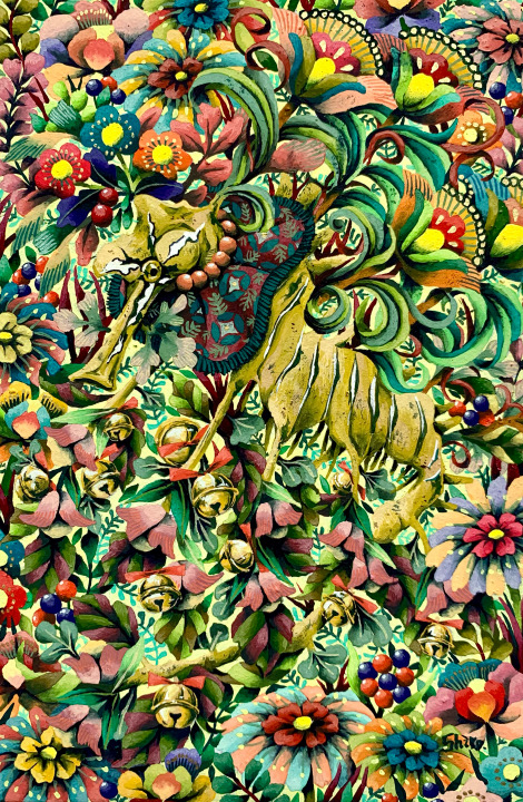 「2024年辰年 年賀状」14.8cm×10cm(葉書サイズ)　麻紙・水干絵具・岩絵具