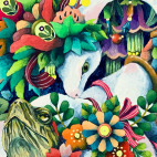 「2025年巳年 年賀状」14.8cm×10cm 麻紙・水干絵具・岩絵具・アクリルガッシュ