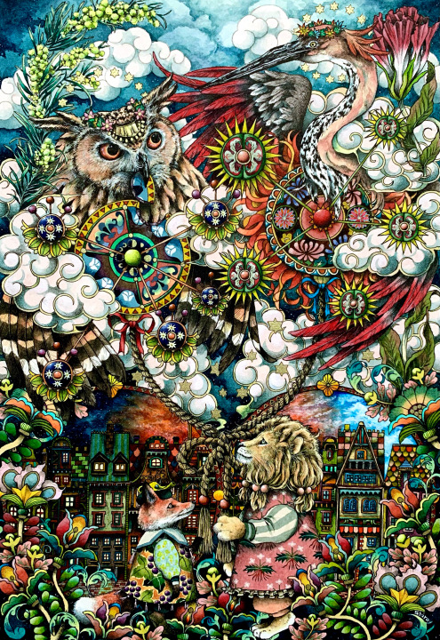 「Change the Sky」26cm×18cm　水彩紙(アルシュ)・水彩絵具・アクリルガッシュ・色鉛筆・ミリペン