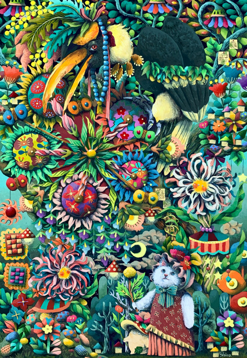 「クロスオーバー」SM　麻紙・水干絵具・岩絵具・アクリルガッシュ