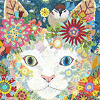 「夜を呼ぶ猫と光を運ぶ魚」S4 麻紙・水干絵具・岩絵具