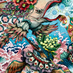 「春来」20cm×20cm 水彩紙・ミリペン・水彩絵具・アクリル絵具・色鉛筆