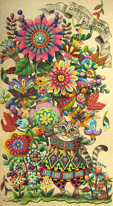 「Sorrow seeds bloom」15.5cm×8.5cm　ワーグマン・水干絵具