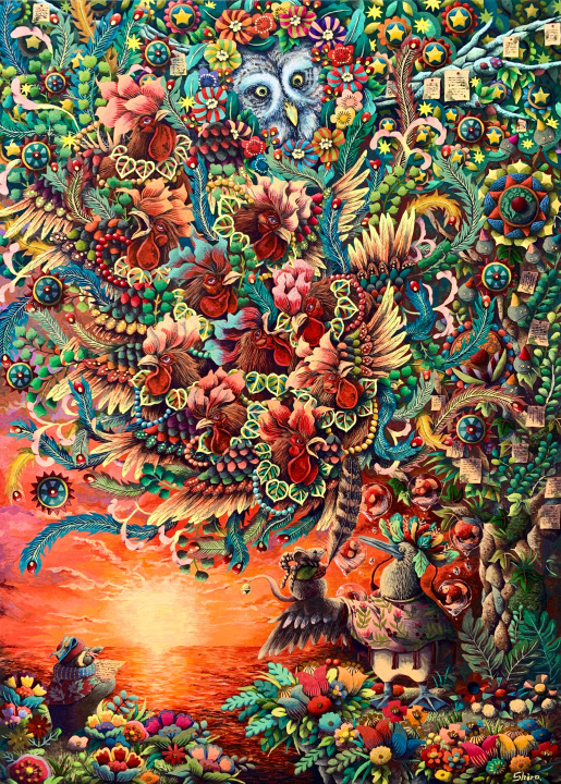 「夕景の揺籃歌」F4　麻紙・水干絵具・岩絵具・アクリルガッシュ